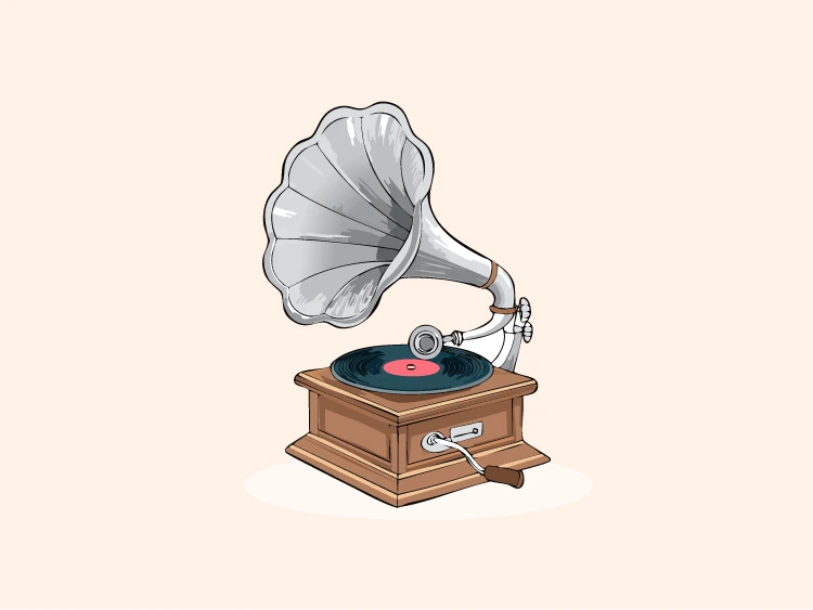 Gramophone-playing-a-vinyl-record-illustration