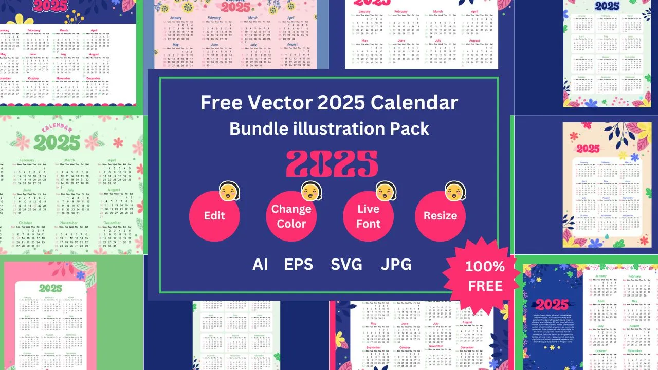 Free Vector 2025 Calendar Bundle illustration Pack