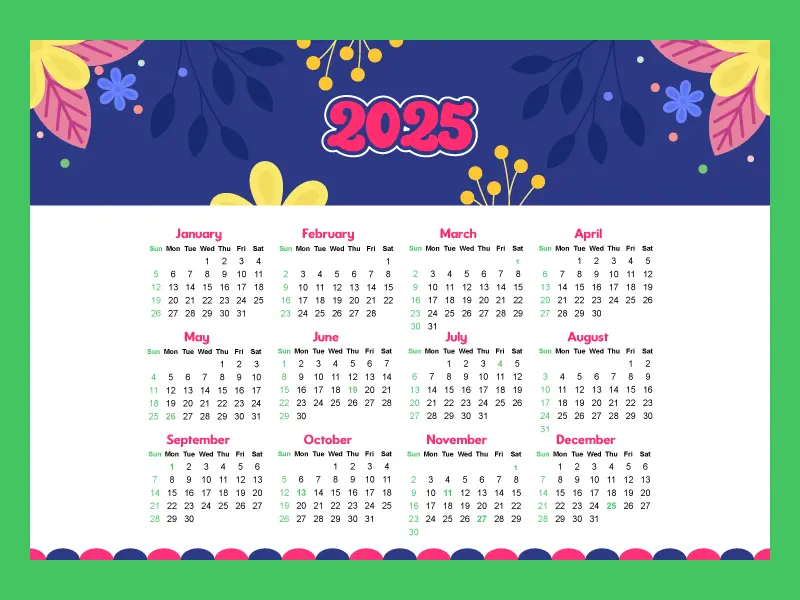 2025 calendar year, abstract calendar, floral calendar, jpg calendar, Free calendar, 2025 calendar template