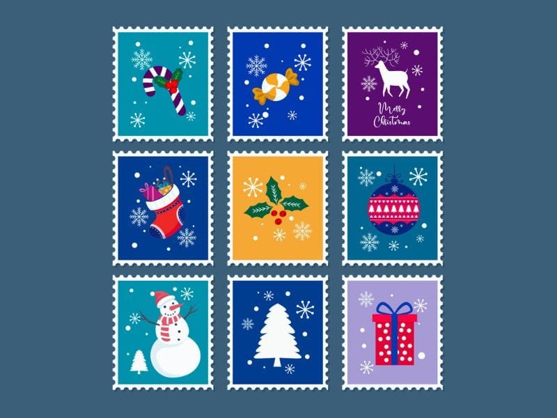 Set of Christmas postage stamp designs